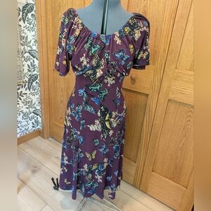 Pinup Couture Purple Butterfly Flutter Sleeve Midi Dress